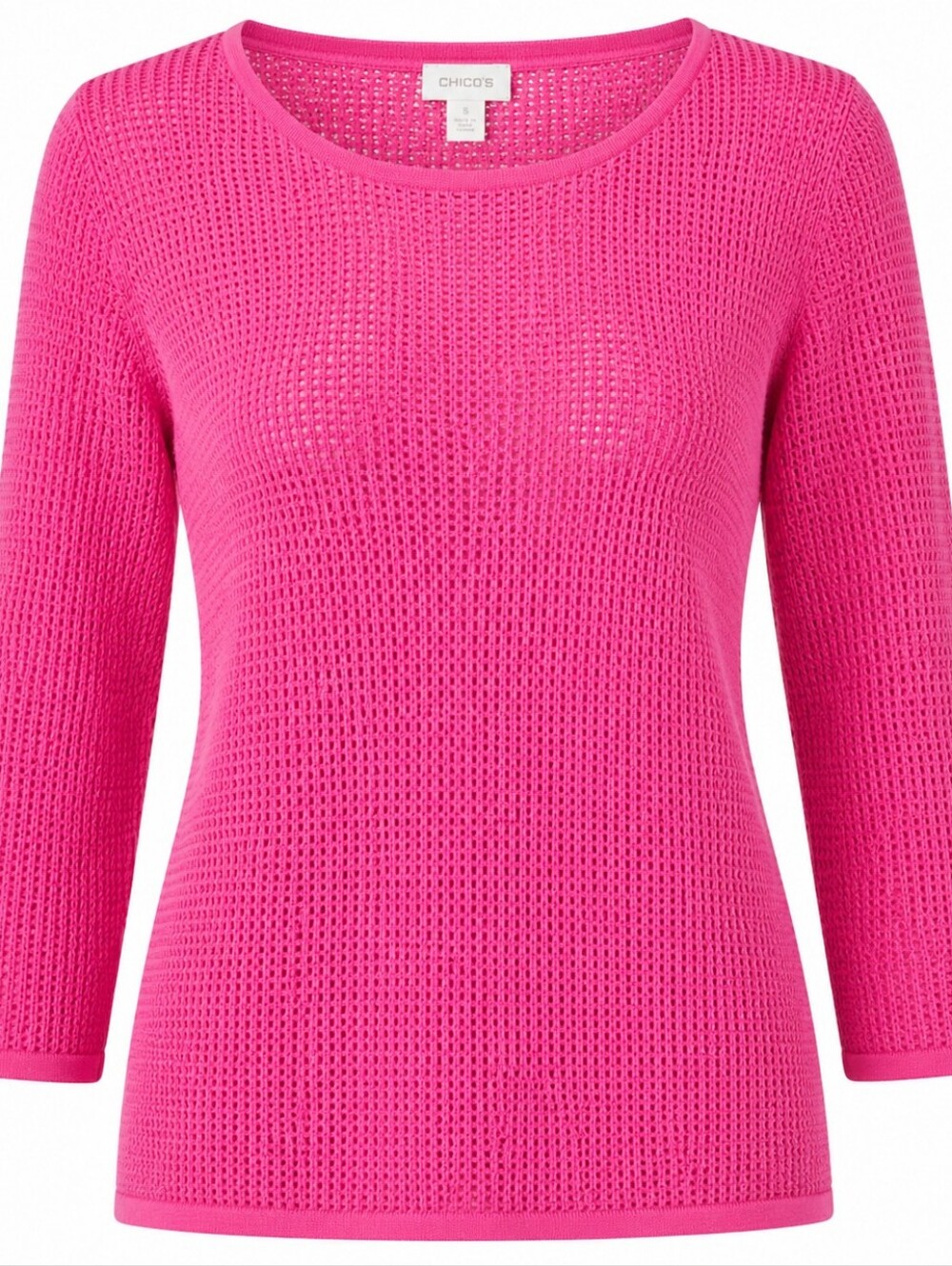 CHICO'S | Pink Open Weave Cotton Blend Crew Neck Light Sweater Beach Pool | XL